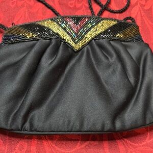 Elegant Black Evening Bag with Gold Accents